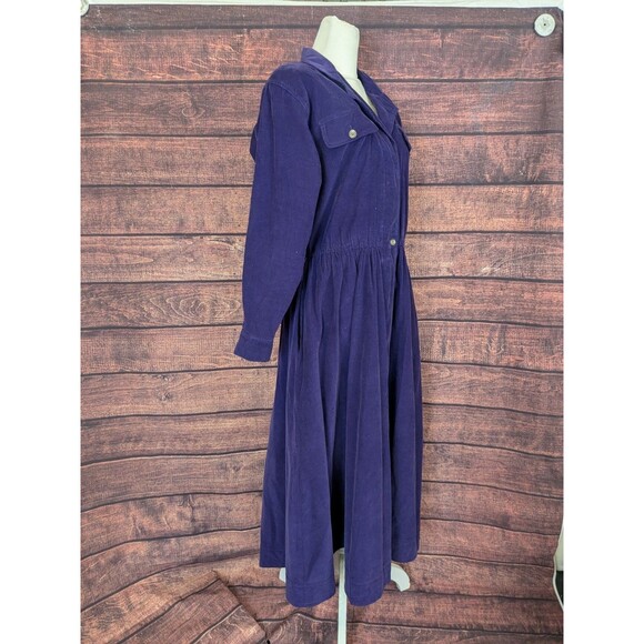 Vtg Talbots Purple Fine Corduroy Long Sleeve Maxi Shirt Dress Size 4 SEE MEASURE - Picture 2 of 9